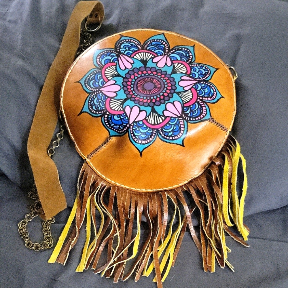Bo1hemian Tan Leather Fringe Bag by GaiaChava.